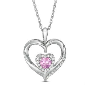 NWT Zales Silver Heart Sapphire Heart Necklace